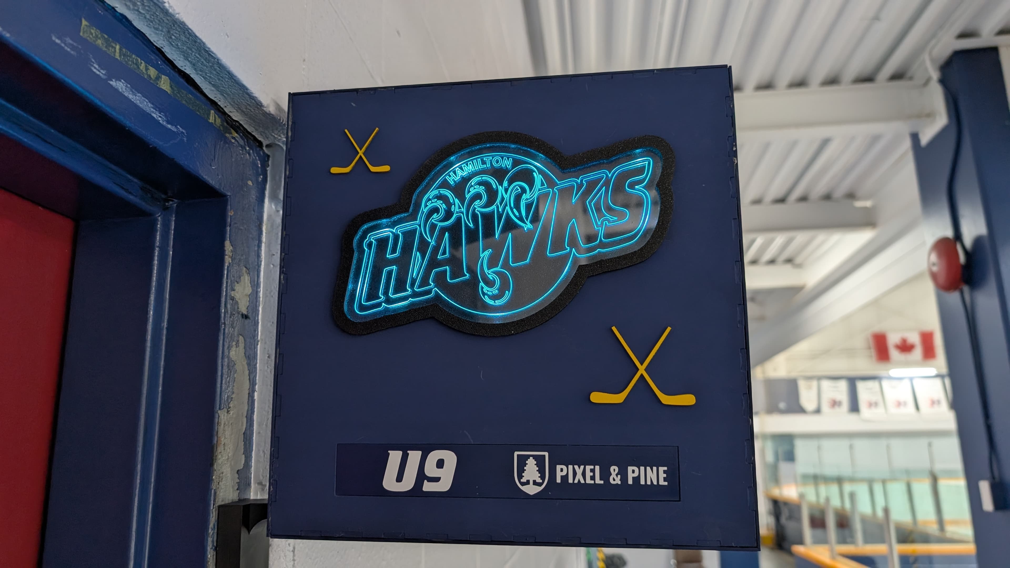 Hamilton Hawks U9 dimensional LED sign with multi-layer construction